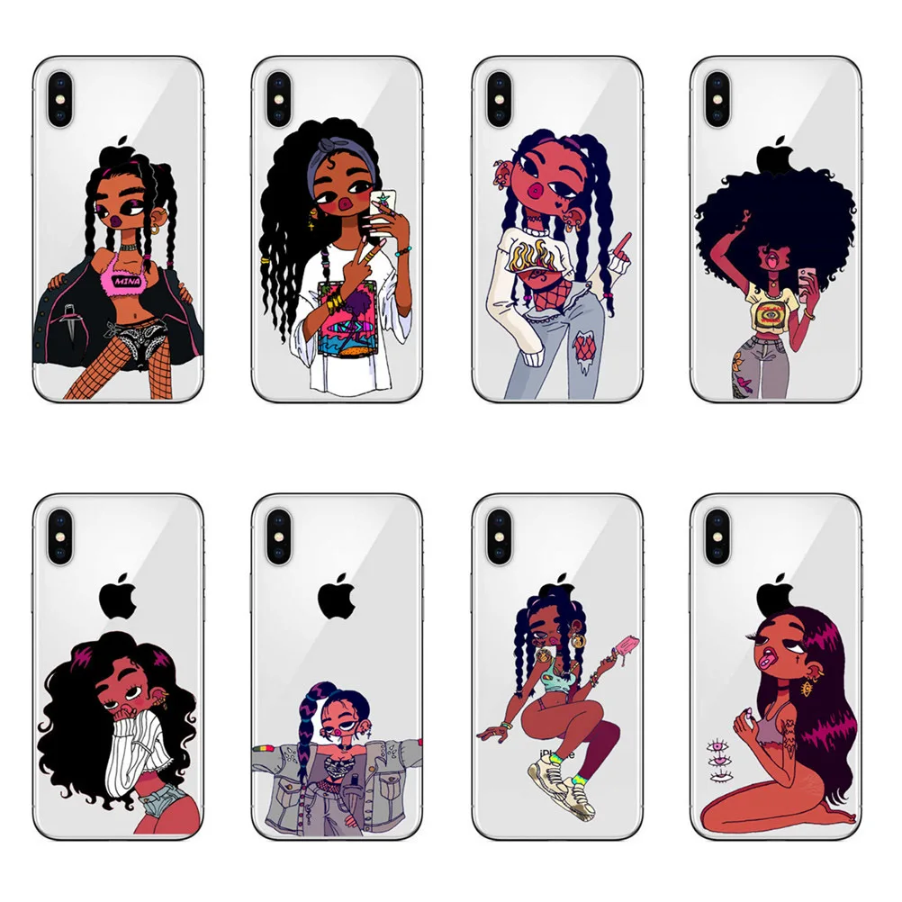 Afro Black Girl Magic Melanin Poppin Phone Case For iPhone X 8 7 6 6S Plus 5S SE Soft TPU Silicone Cover 8Plus |