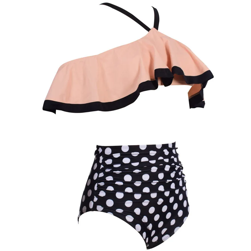 Женский купальник бикини сексуальный на бретельках с высокой талией и оборками в