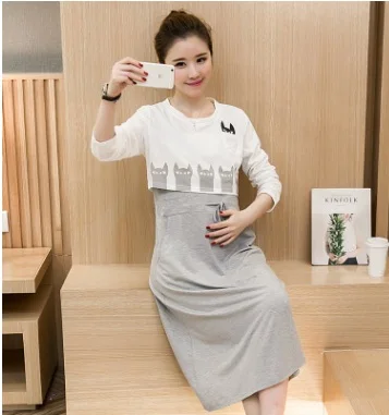 Платье для беременных летнее весеннее однотонное платье с длинным рукавом