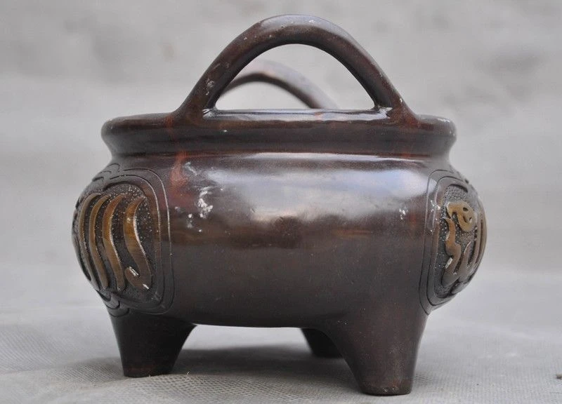 Маркированный старый китайский чистый фиолетовый медный узор Курильница | Дом и