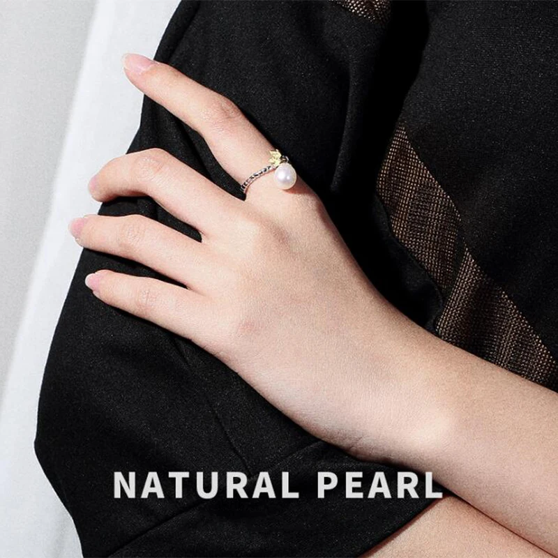 Женское кольцо с жемчугом бегемота регулируемое из 100% стерлингового серебра 925