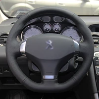 bannis black artificial leather diy hand stitched steering wheel cover for peugeot 408 2013