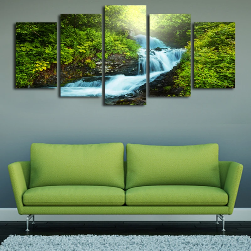 5 шт. модульная зеленый лес водопад пейзаж Картина принт живопись на холсте стены