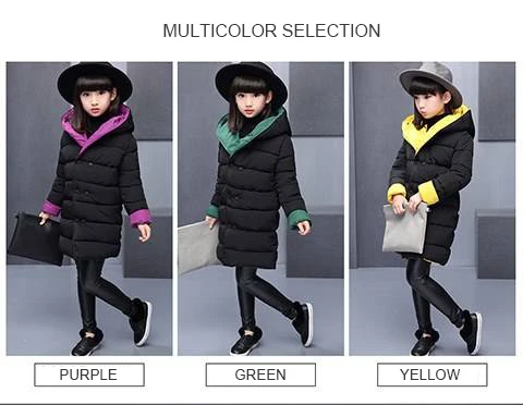 New Girls' cotton coats, long thick padded cotton suits, big boys and girls, wearing cotton jackets on both sides