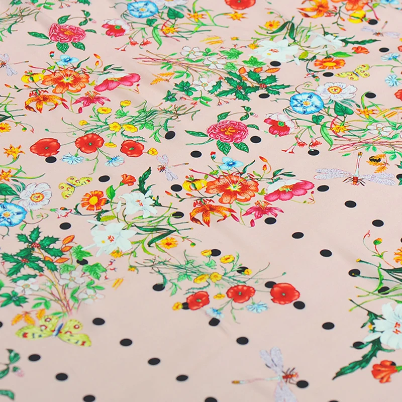 

112*135CM 19MM Colorful Floral Print Stretch PinkSilk Fabric Good for Spring Summer Dress Skirt Shirt Pants J177
