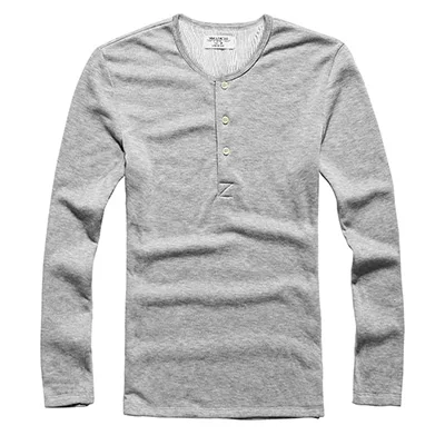 light flower grey Новая модная мужская футболка с длинным рукавом, футболки Хенли, Повседневная футболка в стиле милитари, Мужская одежда, футболка из лайкры и хлопка - Цвет: light flower grey