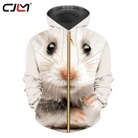 cjlm sublimation 3d custom streetwear animal white mouse zipper hoodie mens hip hop clothing wholesale