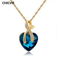 chicvie steam punk austrian crystal heart nenecklaces pendants for women gold statement ethnic blue jewelry necklace sne140228