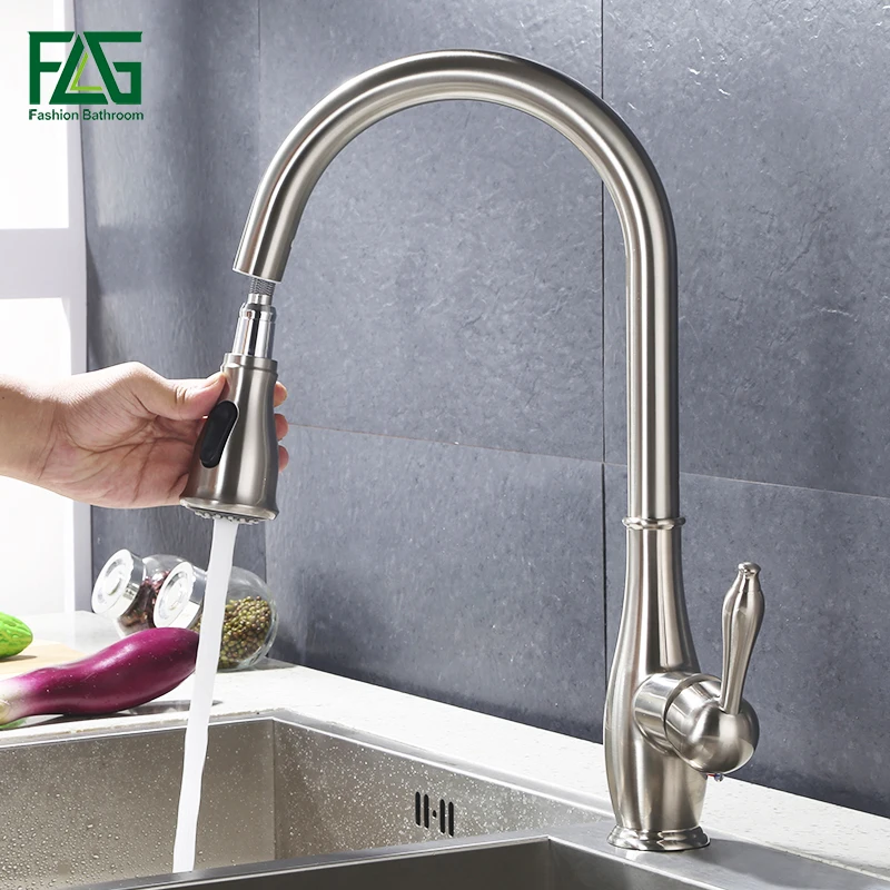 

Смеситель для кухни, латунный матовый никелевый смеситель для кухонной раковины, выдвижной смеситель с поворотом на 360 градусов для кухонно...