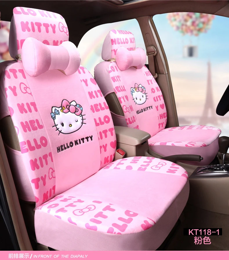 Женская мода года высокого качества с милым мультяшным принтом «hello kitty», комплект из розовых универсальных чехлов для автомобильных сидений