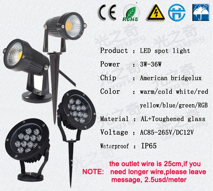Садовый Точечный светильник, led COB, 3 Вт, 5 Вт, IP65, уличный садовый Светодиодный точечный светильник, 12 В, 110 В, 220 В, светодиодный садовый светильник-шип для воды в саду