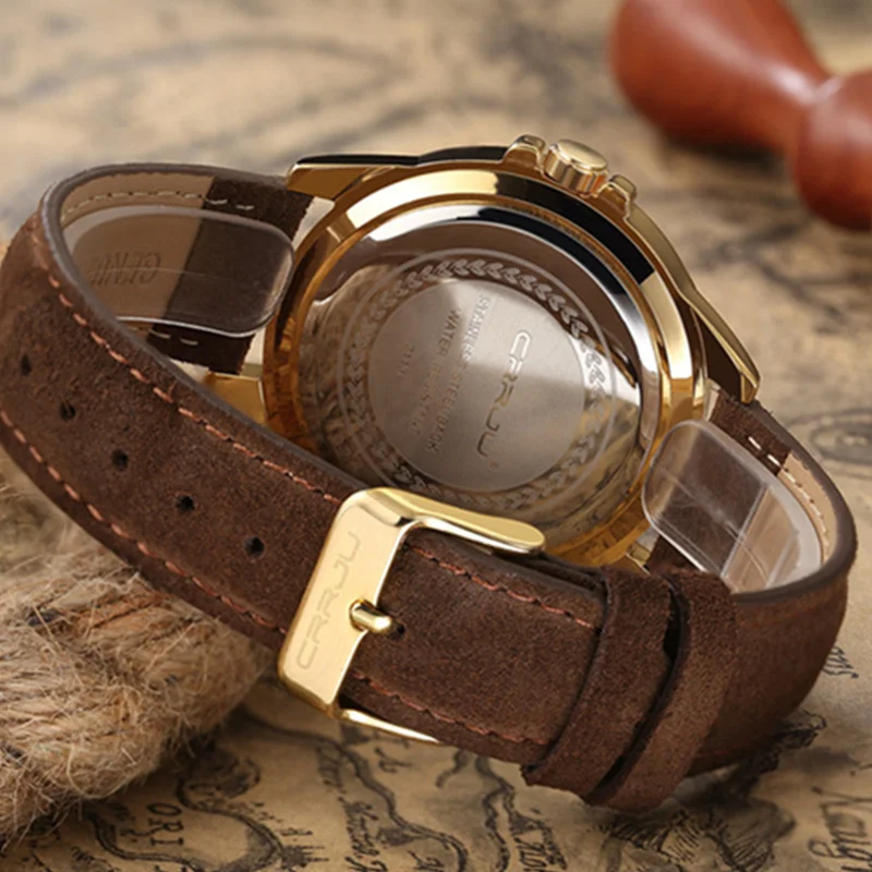 CRRJU Top Brand Luxury Sport Wrist Watch Men's Quartz Clock Leather Strap Waterproof Men Reloj Hombre | Наручные часы