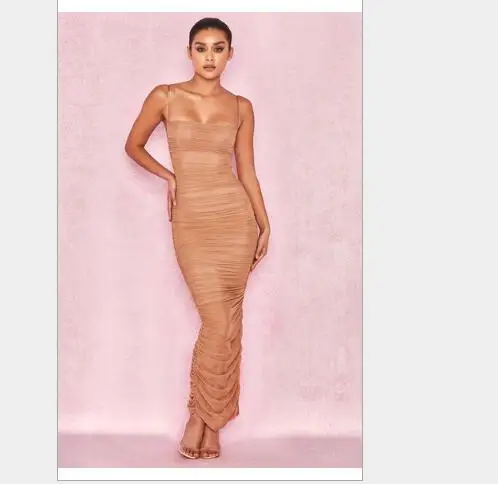 Женское кружевное вечернее платье на бретельках облегающее до щиколотки с