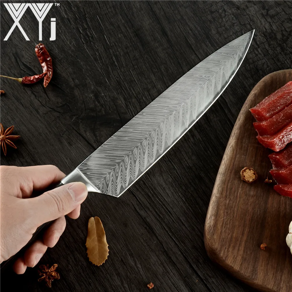XYj кухонный нож из нержавеющей стали шеф-повар дамасский узор Gyutou антипригарное