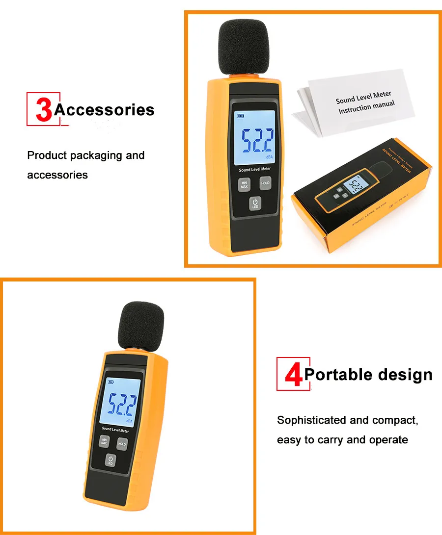 Цифровой измеритель уровня звука Индикатор дБ Тестер шума в децибел ЖК экран