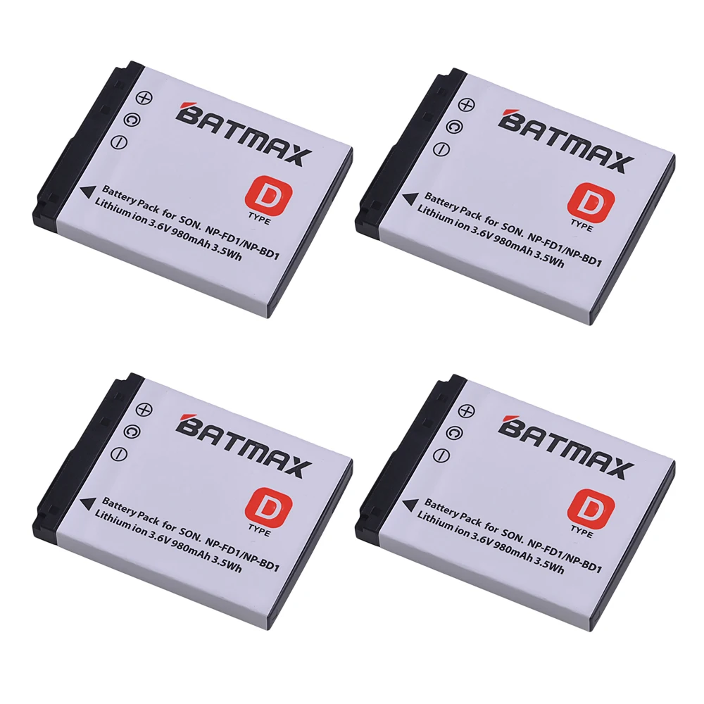 

4pc 3.6V 980mAh NP-FD1 NP-BD1 NP BD1 FD1 Battery For sony DSC T300 TX1 T900 T700 T500 T200 T77 T900 T90 T70 T2 G3 S930