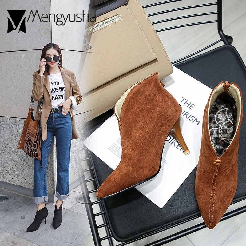 Сексуальная v открытый дизайн короткие бархатные Ботинки женские зимние