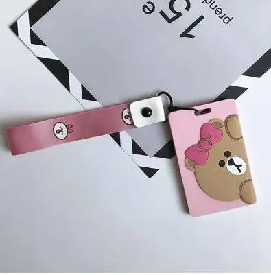 Pink bear 2 Мультяшный кролик, креативный милый детский значок для девушки, вертикальный держатель для студенческого офиса, школьные принадлежности, ID Имя, держатель для карт - Цвет: Pink bear 2