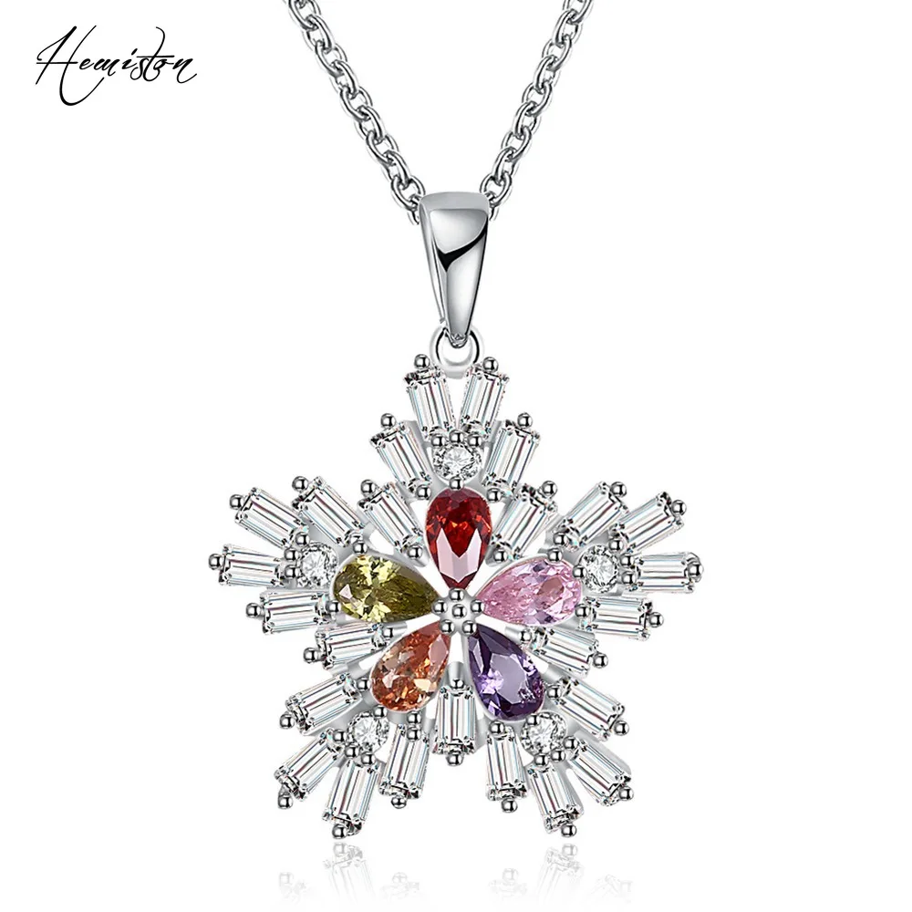 Ожерелье Hemiston с подвеской в виде цветной снежинки цирконием модные украшения
