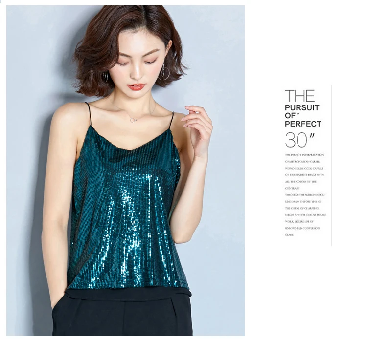 Сексуальный женский топ из черного сатина с v-образным вырезом и блестками,, белый топ без рукавов, женский летний топ на бретелях, уличная одежда, Дамская комбинация, Женский Топ