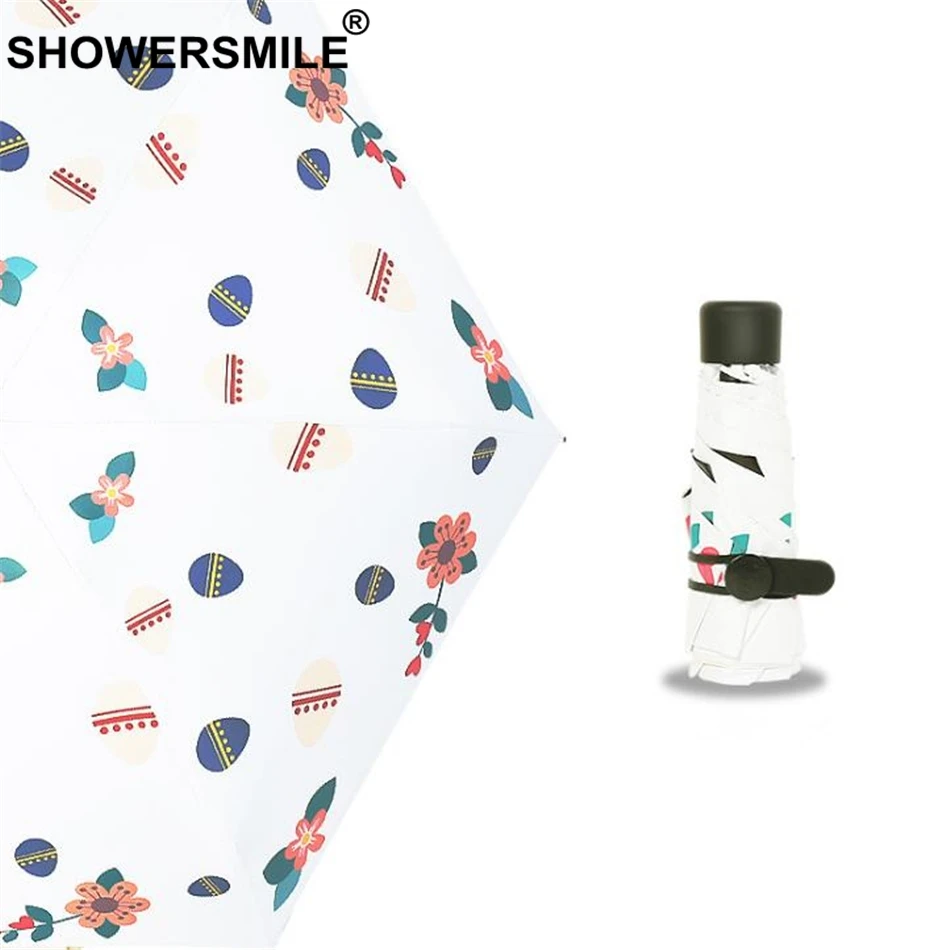 SHOWERSMILE легкий мини зонт с карманом женский принтом листьев Дамский Зонт 5 раз 190T