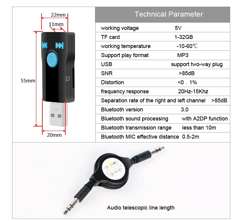 Moveski BC07 автомобиля Bluetooth USB ключ для Bluetooth громкая Мощность-от поддержки памяти Micro SD передатчик для iOS Andrio