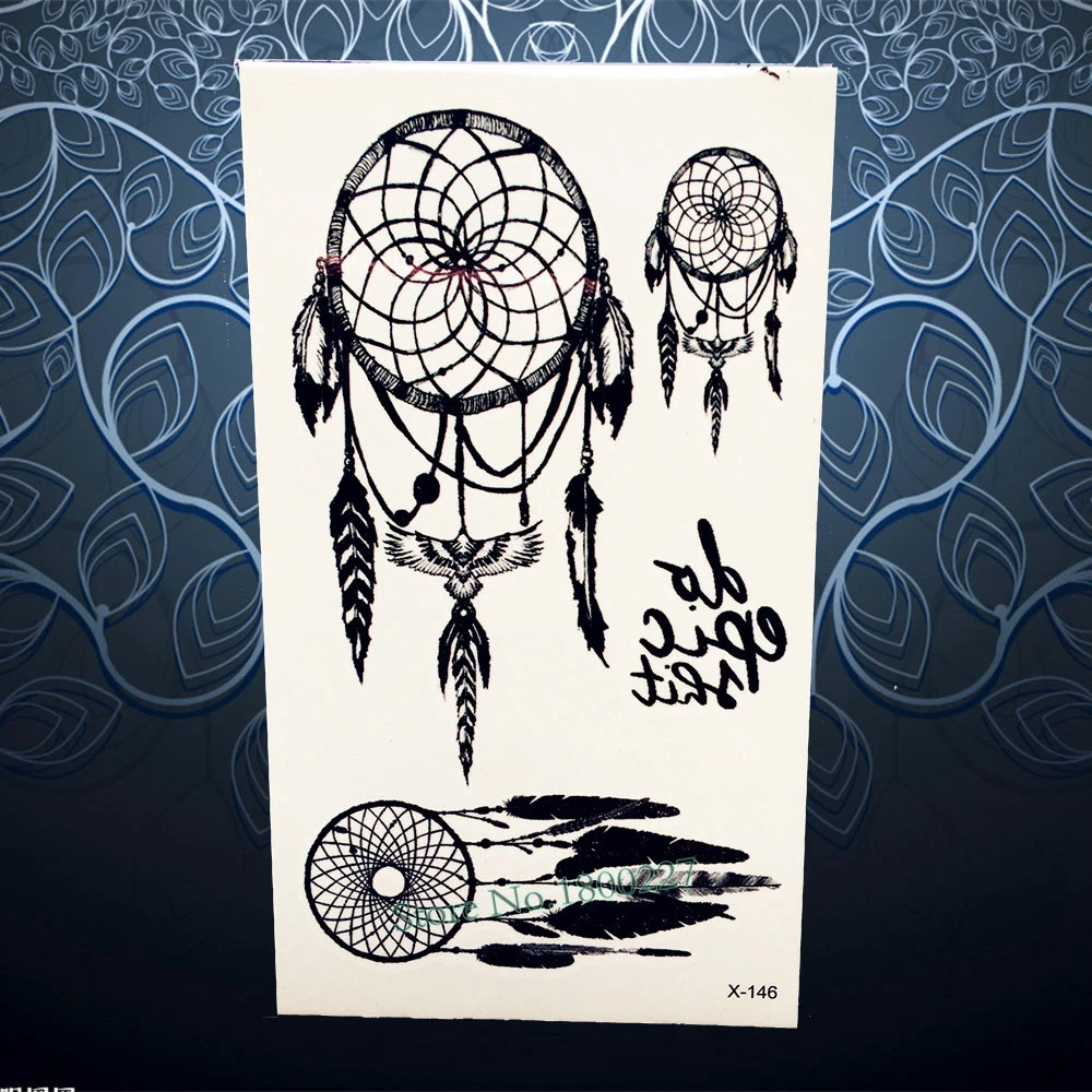Горячая Распродажа временная татуировка наклейка черная Ловец снов тату
