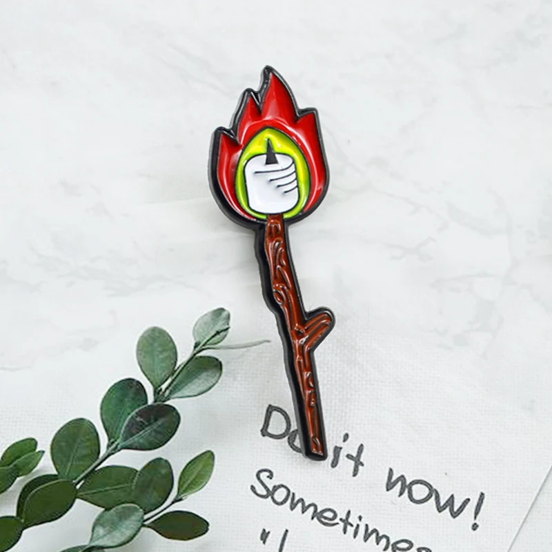 Unique Personality Candle Red Flame Brooch Wooden Stick Candlelight Enamel Pins Jewelry Backpack Badge Clothing Brooches | Украшения и