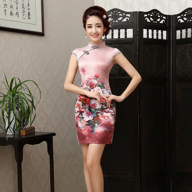 picture color Новые короткие летние женские Сексуальные Cheongsam женские вечерние платья Косплей короткий атласный Qipao старинный китайский традиционный платье 18 - Цвет: picture color