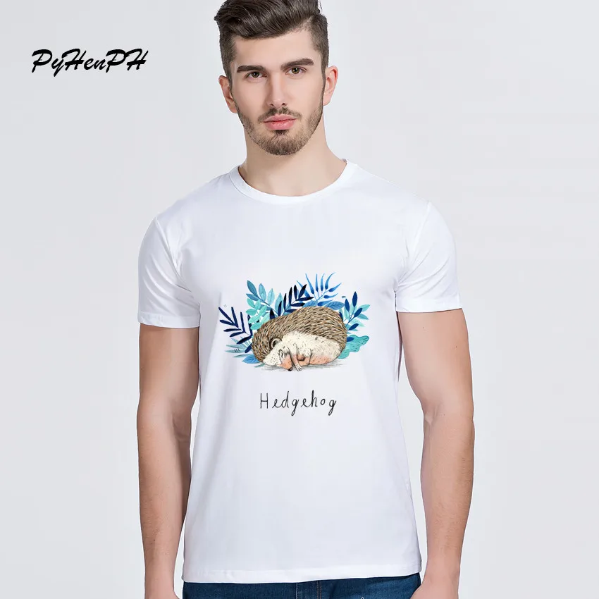 Крутая футболка с принтом ежика мужские топы короткими рукавами и круглым