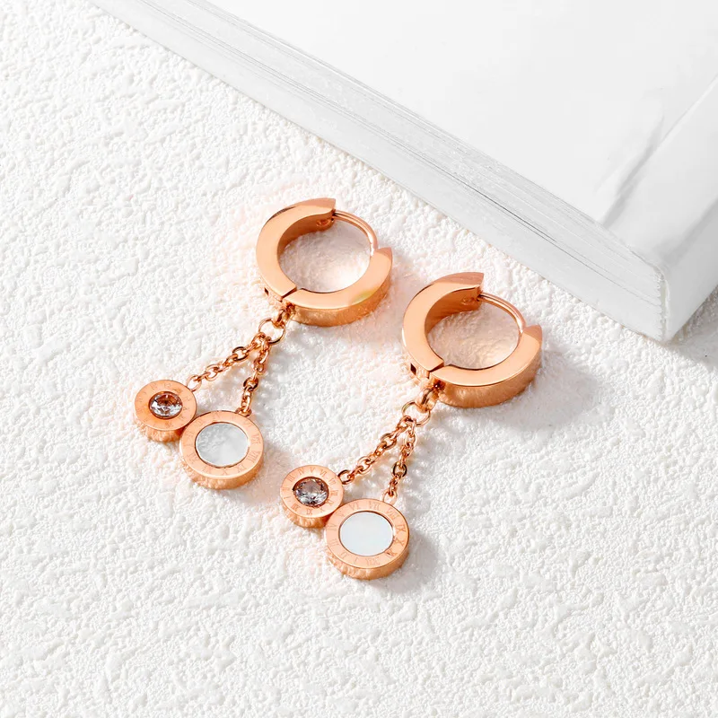 States temperament Roman numerals rose gold titanium steel stud earrings Personality contracted hipster circle | Украшения и