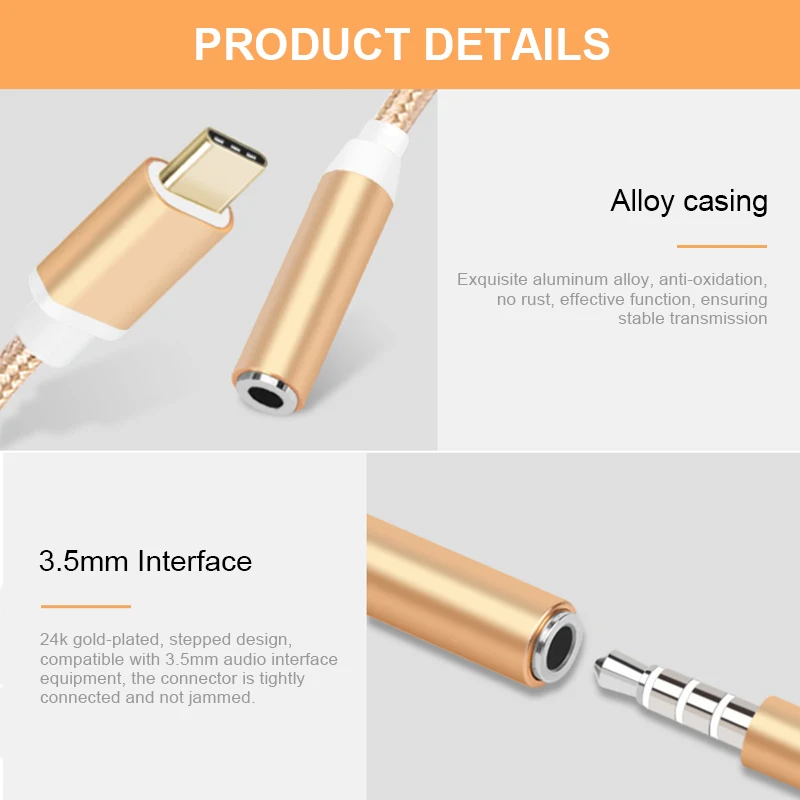 Аудиокабель из сплава 3 5 мм для адаптера usb type c jack адаптер наушников с разъемом