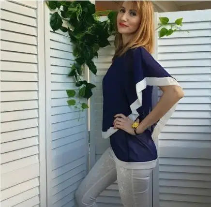 Женская шифоновая блузка с круглым вырезом и рукавом летучая мышь|Блузки| |