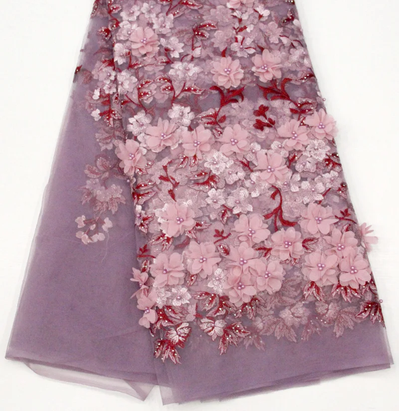 Африканский 3d кружевной тканевый с рисунком 2019 вышитые камни из бисера цветок