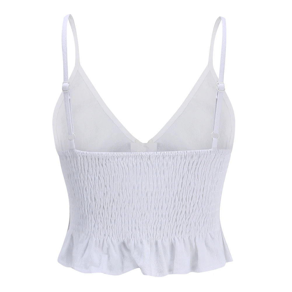 Женский укороченный топ на пуговицах повседневный с запахом и оборками модный