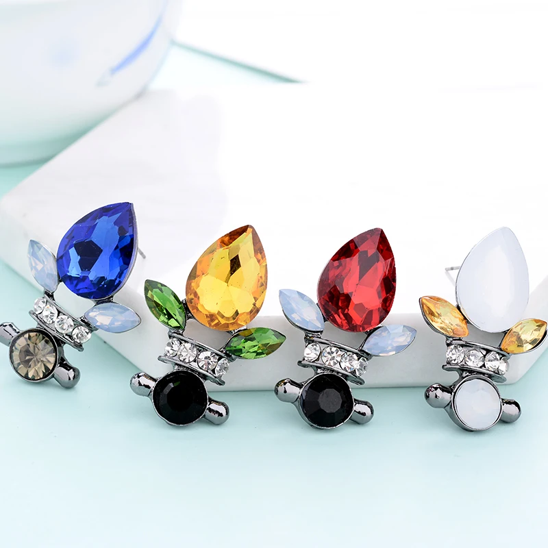 LUBOV New Fashion Water Stud Earrings Fire Flame Design Trendy Gold Color Glass Piercing For Women Girls Gift Jewelry | Украшения и