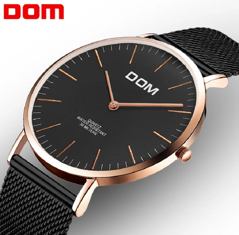 DOM Роскошные Брендовые мужские часы из нержавеющей стали с сетчатым ремешком для