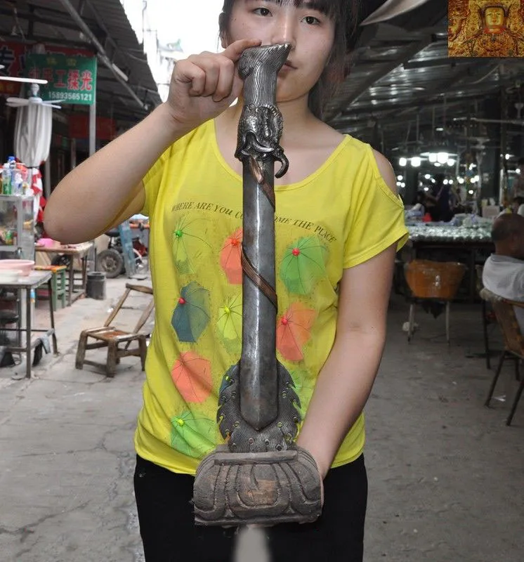 

wedding decoration Tibetan Meteorite iron Dragon head sword Exorcism Vajra Phurpa Dagger equipment