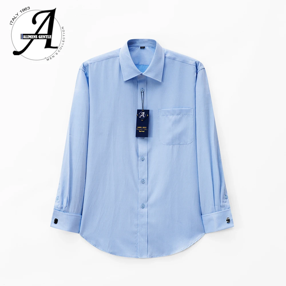 Мужская приталенная рубашка с длинным рукавом и французскими манжетами | Рубашки