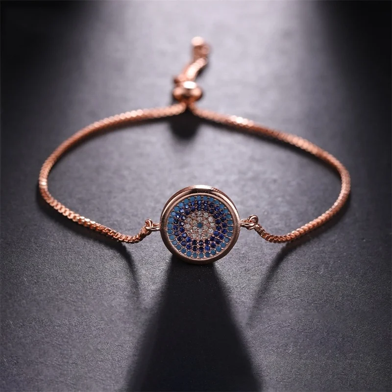 Rose Gold Браслеты ручной работы с греческим глазом, золото/серебро/розовое золото, регулируемые цепочки, браслет от сглаза, мужской браслет Хамса Фатима, женский браслет - Окраска металла: Rose Gold