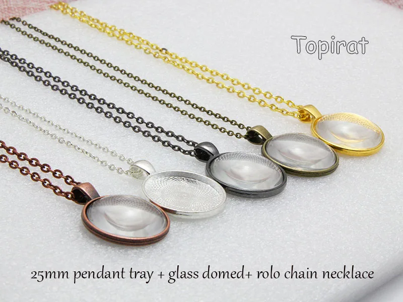 Набор из 10 комплектов ожерелья с подвеской Круглый базовый лоток 25 мм заготовки