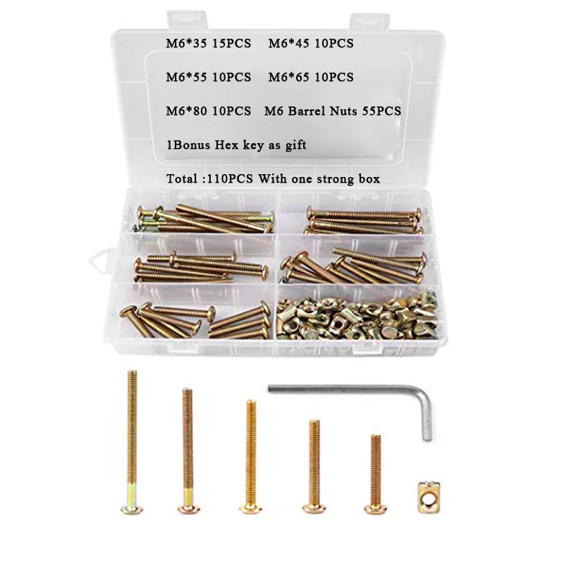 110 шт. болты гайки комплект M6 Шестигранная головка колпачок винты кроватка