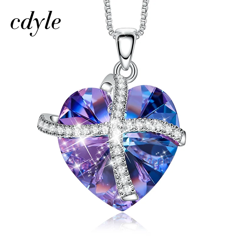 Purple Cdyle сердце кристалл кулон ожерелье вулкан украшенный кристаллами кулон для женщин любовь подарок колье ras du cou - Окраска металла: Purple