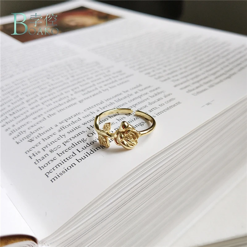 BOAKO 925 Sterling Silver Rose Flower Ring Fashion Charm Wild Index Finger Open Rings For Women Gold Color Festival Jewelry B40 | Украшения