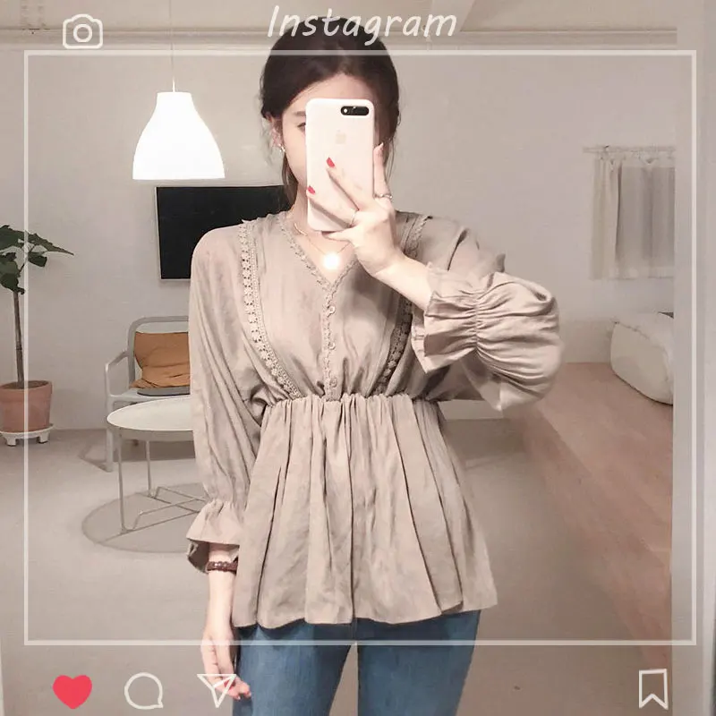 Милые сладкие Топы женские с длинным рукавом базовые в корейском и японском