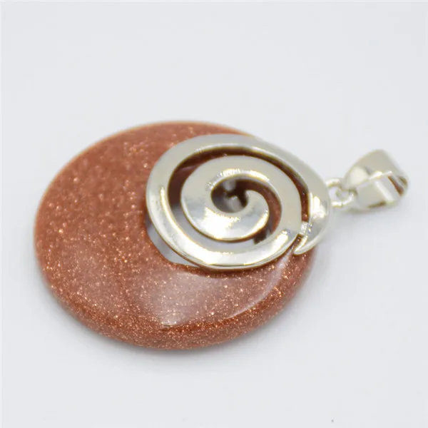 Gold Sand Stone Натуральный камень тигровый глаз Подвески для ожерелья круглый полый спиральный фиолетовый розовый кристалл содалит авантюрин опал рейки ювелирные изделия - Окраска металла: Gold Sand Stone