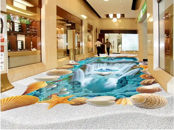 Индивидуальные 3d обои для пола рулоны песчаный пляж водопад гостиной домашний