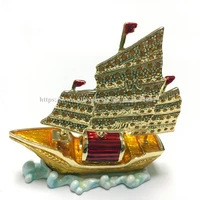 enamel metal ship figurine display ship figurine trinket jewelry box cute boat gift earring holder tiny treasure box