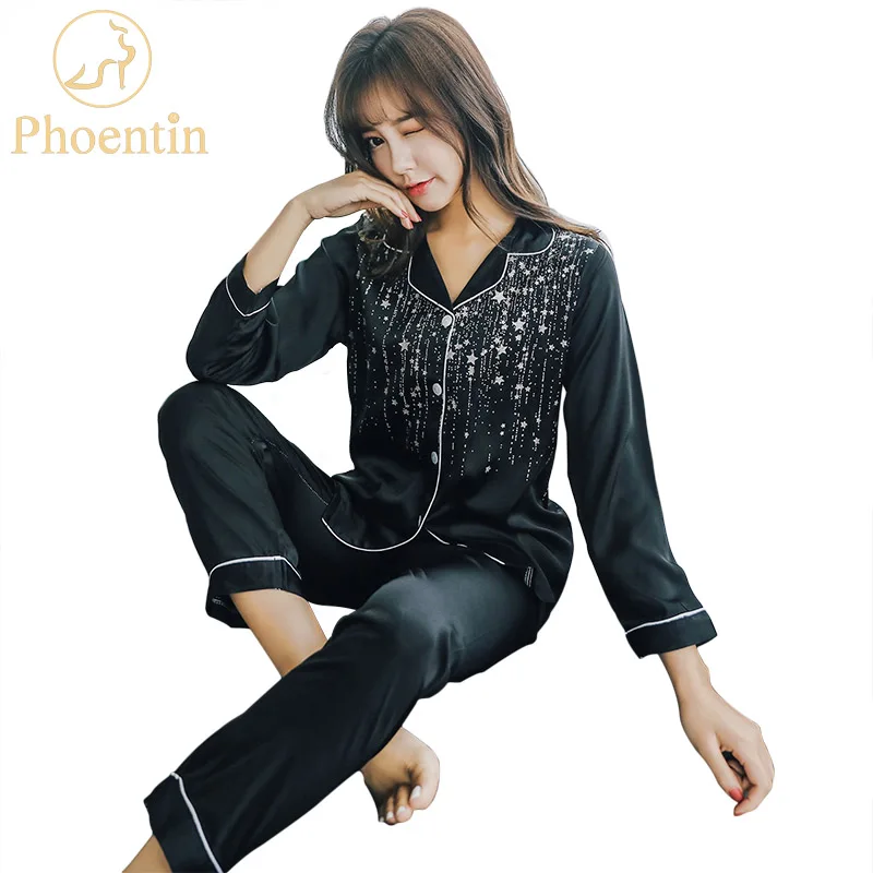 Черные пижамы для женщин с принтом звезды корейский милый пижамный комплект