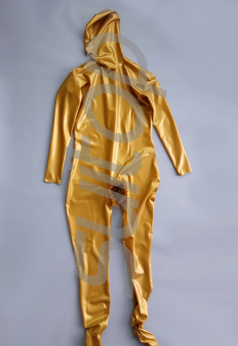 Metallic Gold Полный Чехол латексный комбинезон резиновый zentai с задней 3 молнии перчатки, носки и капюшоны attahced в розовый металлик - Цвет: Metallic Gold